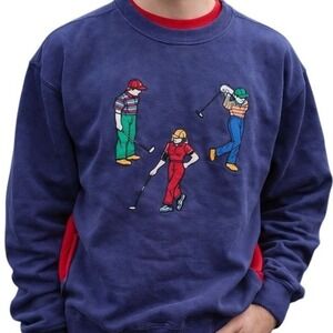 Vintage Golf Embbroidered Crewneck Sweatshirt Mens Large Pockets Pullover Cotton
